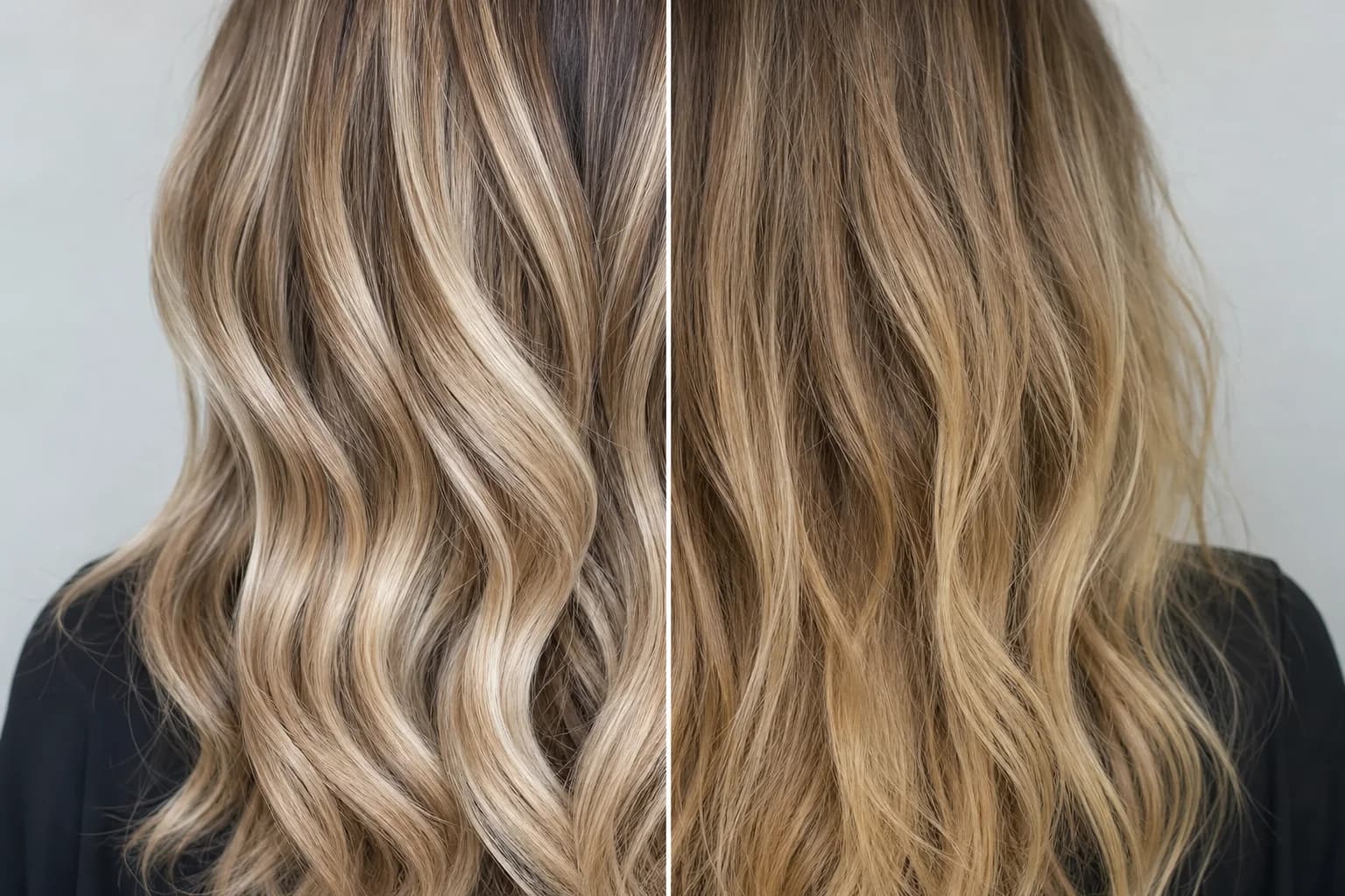 Srovnání čerstvé a vybledlé balayage