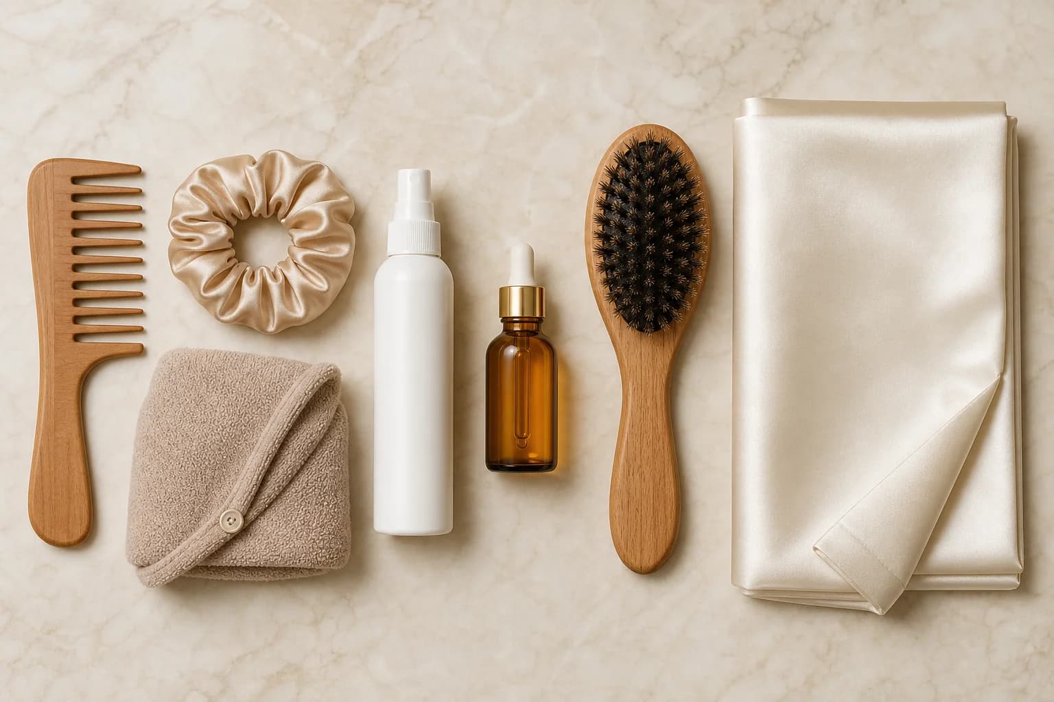 Vlasová rutina v rovném flat lay